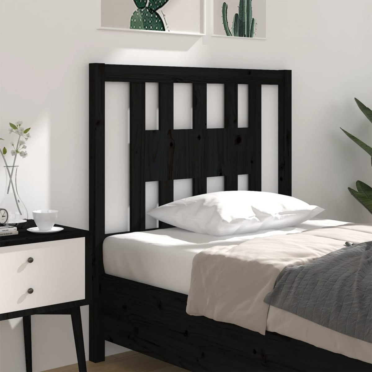 vidaXL Κεφαλάρι Μαύρο 96 x 4 x 100 εκ. από Μασίφ Ξύλο Πεύκου