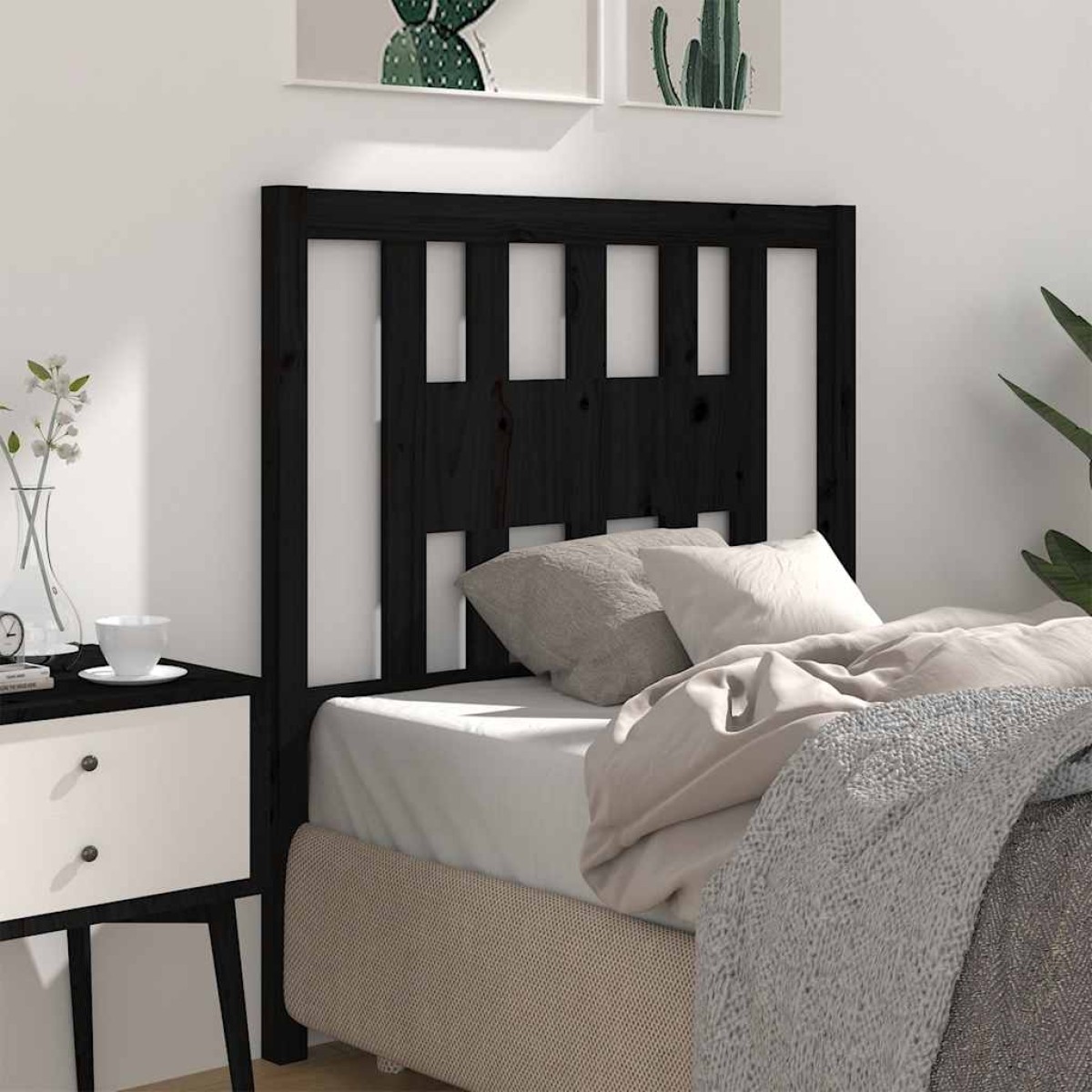vidaXL Κεφαλάρι Μαύρο 96 x 4 x 100 εκ. από Μασίφ Ξύλο Πεύκου