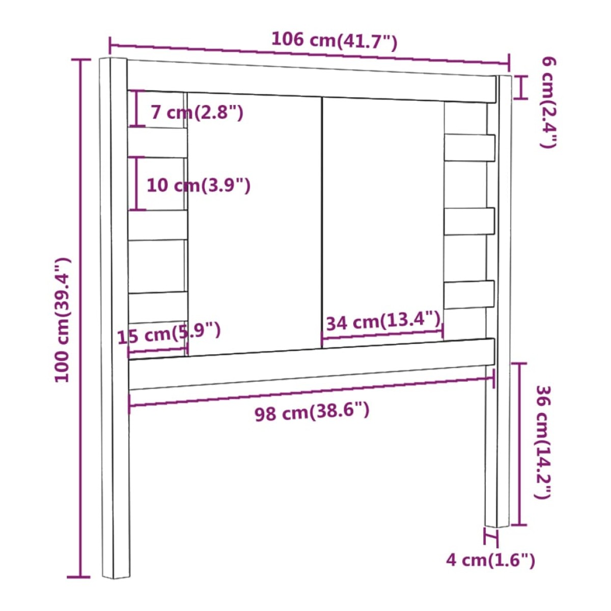 vidaXL Κεφαλάρι Κρεβατιού Μαύρο 106 x 4 x 100 εκ. Μασίφ Ξύλο Πεύκου