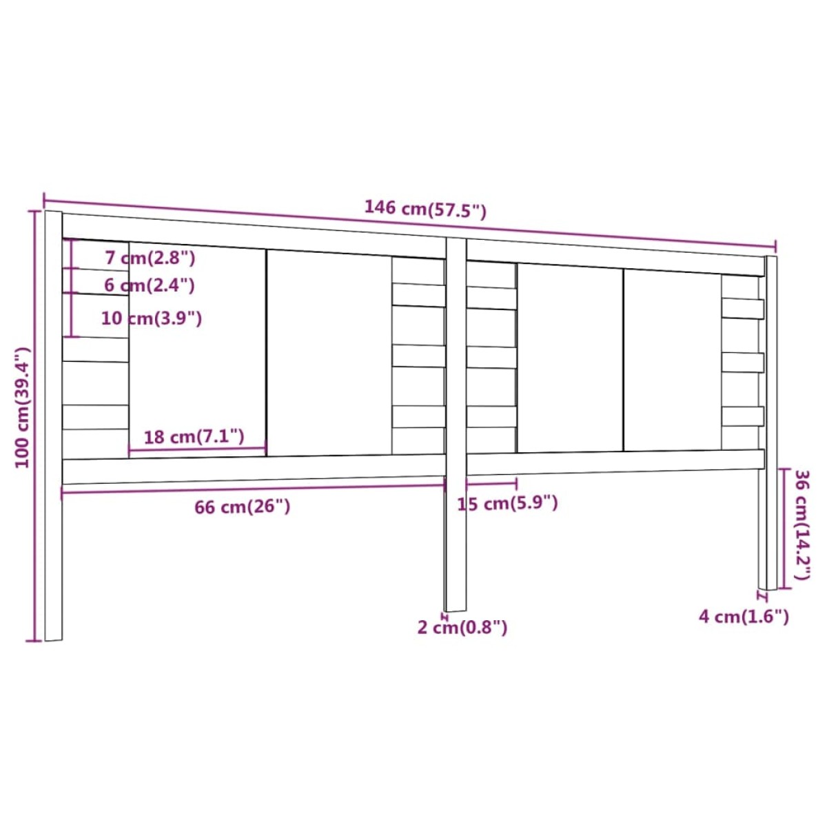 vidaXL Κεφαλάρι Κρεβατιού Μαύρο 146 x 4 x 100 εκ. Μασίφ Ξύλο Πεύκου