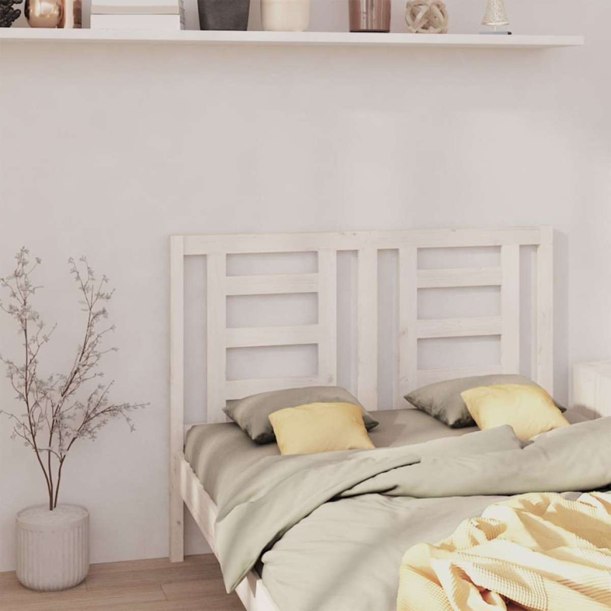 vidaXL Κεφαλάρι Κρεβατιού Λευκό 126 x 4 x 100 εκ. Μασίφ Ξύλο Πεύκου