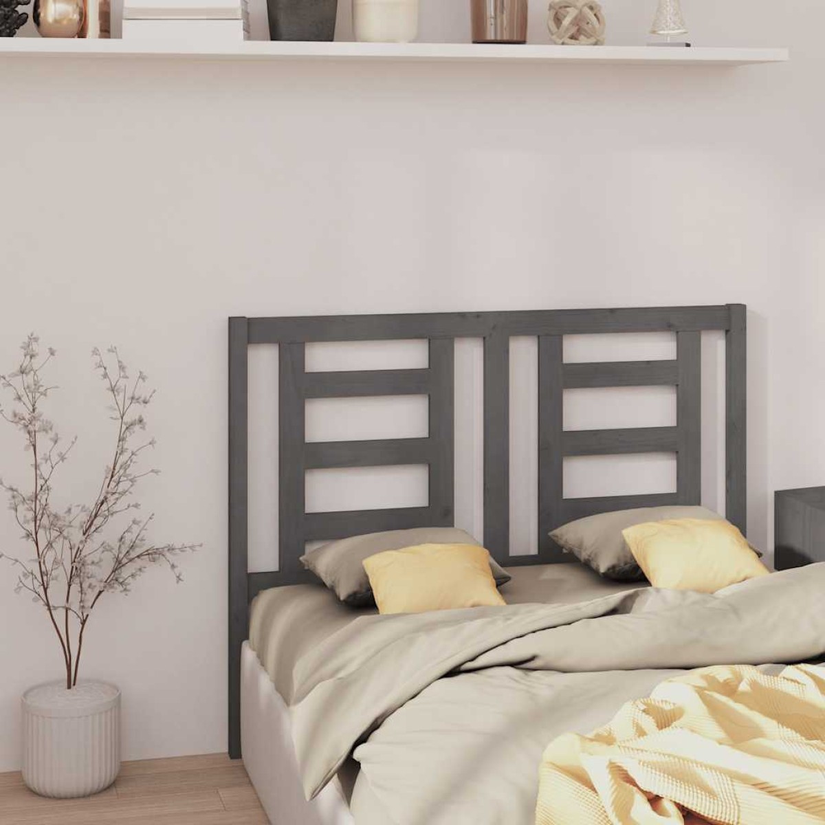 vidaXL Κεφαλάρι Κρεβατιού Γκρι 146 x 4 x 100 εκ. από Μασίφ Ξύλο Πεύκου