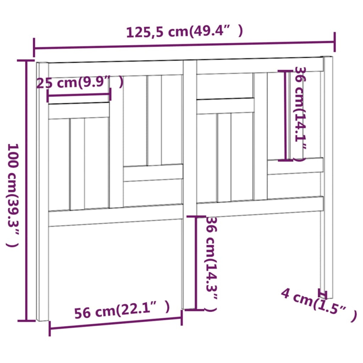 vidaXL Κεφαλάρι Κρεβατιού Γκρι 125,5 x 4 x 100 εκ. Μασίφ Ξύλο Πεύκου