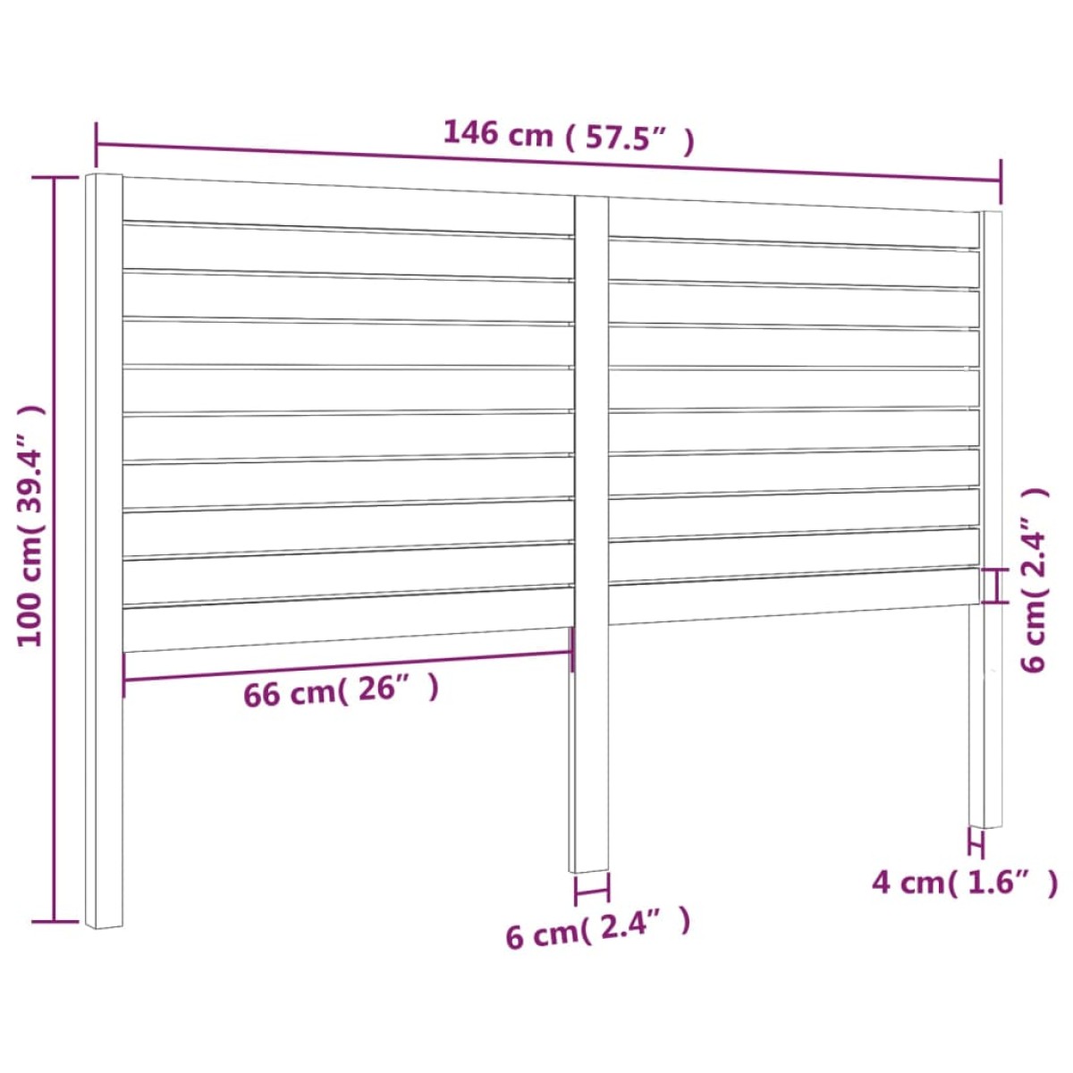 vidaXL Κεφαλάρι Κρεβατιού Μαύρο 146 x 4 x 100 εκ. Μασίφ Ξύλο Πεύκου