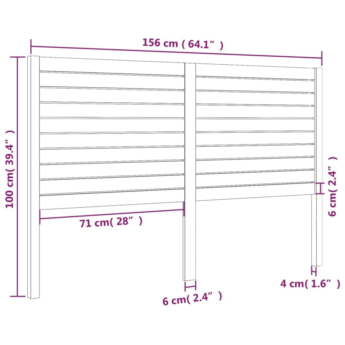 vidaXL Κεφαλάρι Κρεβατιού Μαύρο 156 x 4 x 100 εκ. Μασίφ Ξύλο Πεύκου