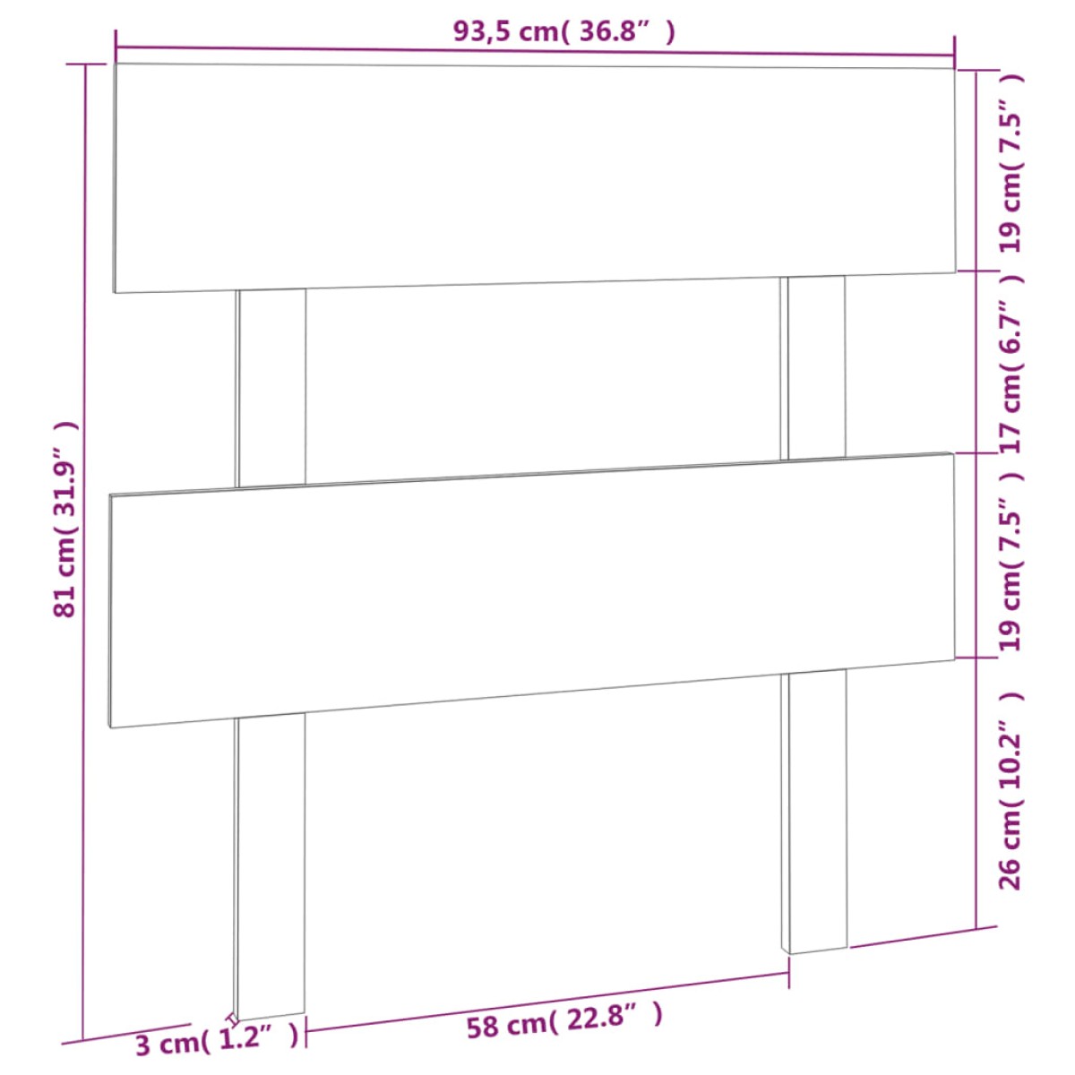 vidaXL Κεφαλάρι Κρεβατιού Μαύρο 93,5x3x81 εκ. από Μασίφ Ξύλο Πεύκου