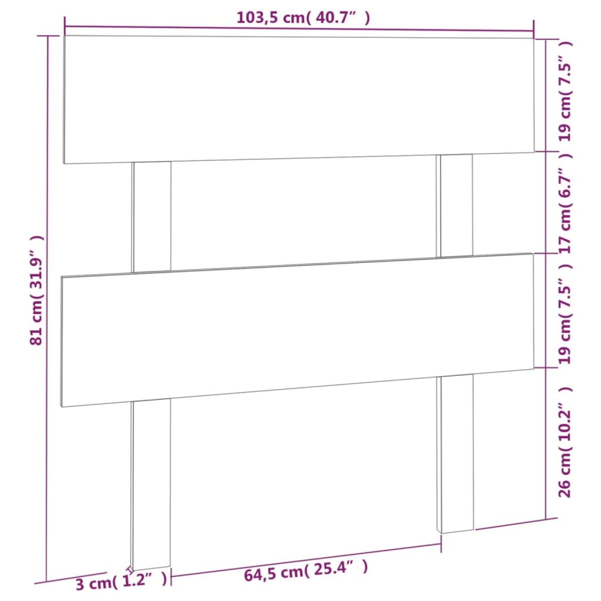 vidaXL Κεφαλάρι Κρεβατιού Λευκό 103,5x3x81 εκ. Μασίφ Ξύλο Πεύκου