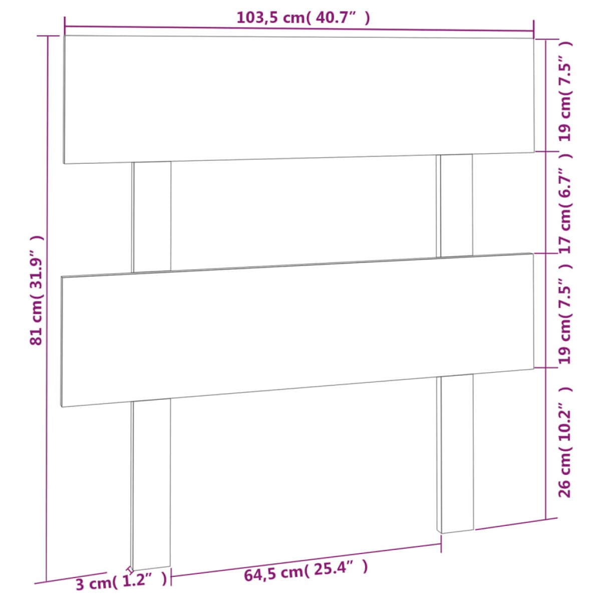 vidaXL Κεφαλάρι Κρεβατιού Μαύρο 103,5x3x81 εκ. Μασίφ Ξύλο Πεύκου
