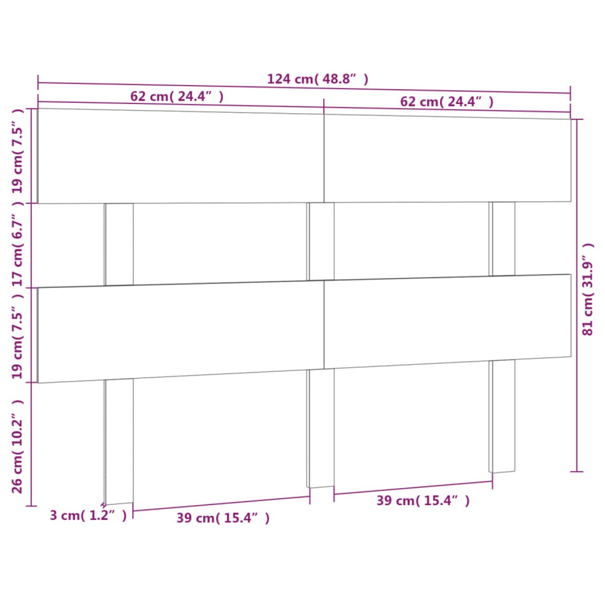 vidaXL Κεφαλάρι Κρεβατιού Μαύρο 124 x 3 x 81 εκ. Μασίφ Ξύλο Πεύκου