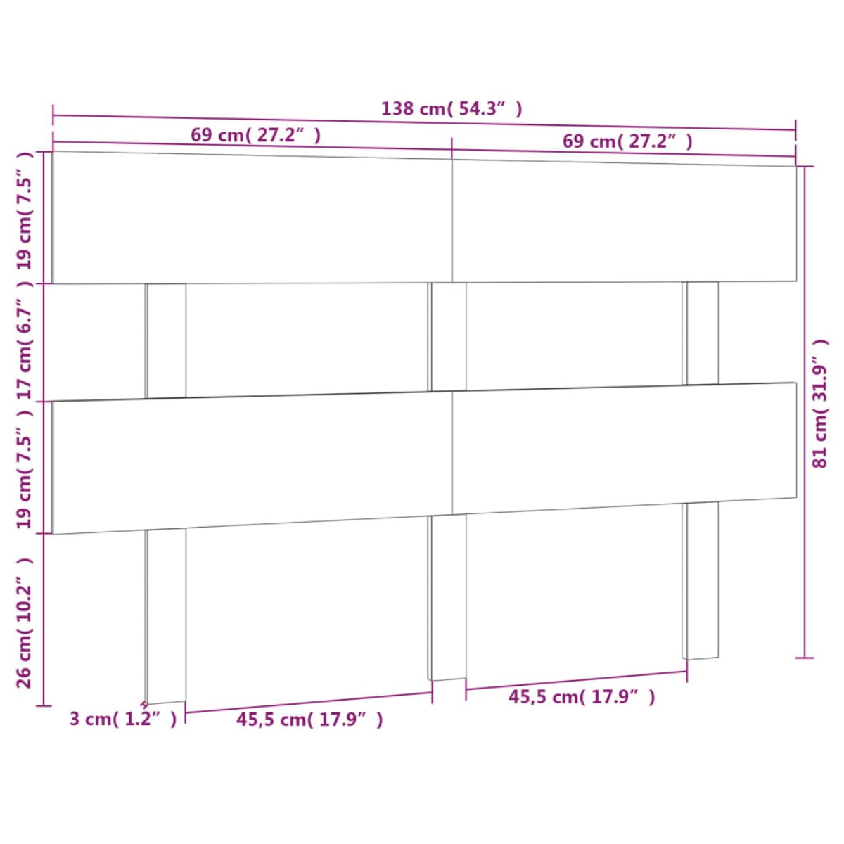 vidaXL Κεφαλάρι Κρεβατιού Γκρι 138 x 3 x 81 εκ. από Μασίφ Ξύλο Πεύκου