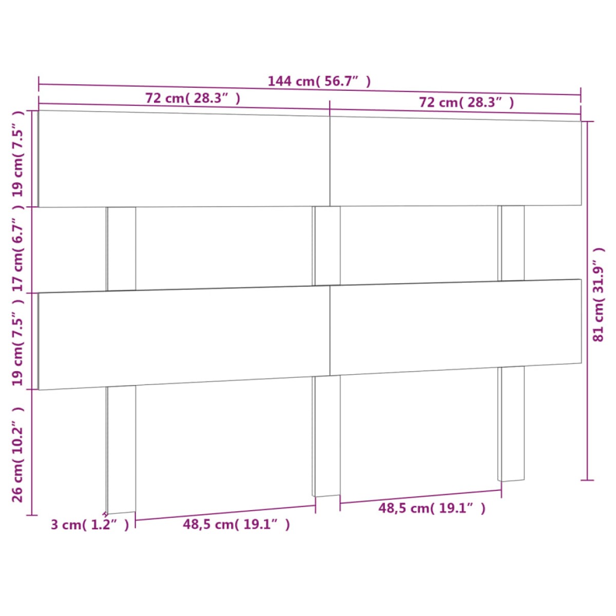 vidaXL Κεφαλάρι Κρεβατιού Γκρι 144 x 3 x 81 εκ. από Μασίφ Ξύλο Πεύκου