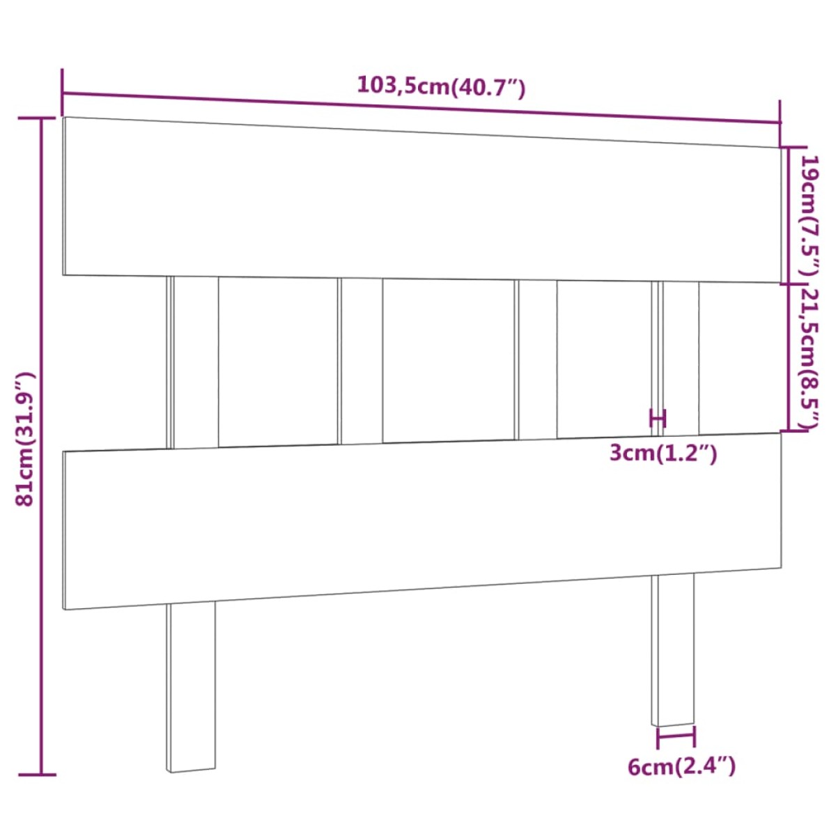 vidaXL Κεφαλάρι Κρεβατιού Γκρι 103,5x3x81 εκ. από Μασίφ Ξύλο Πεύκου
