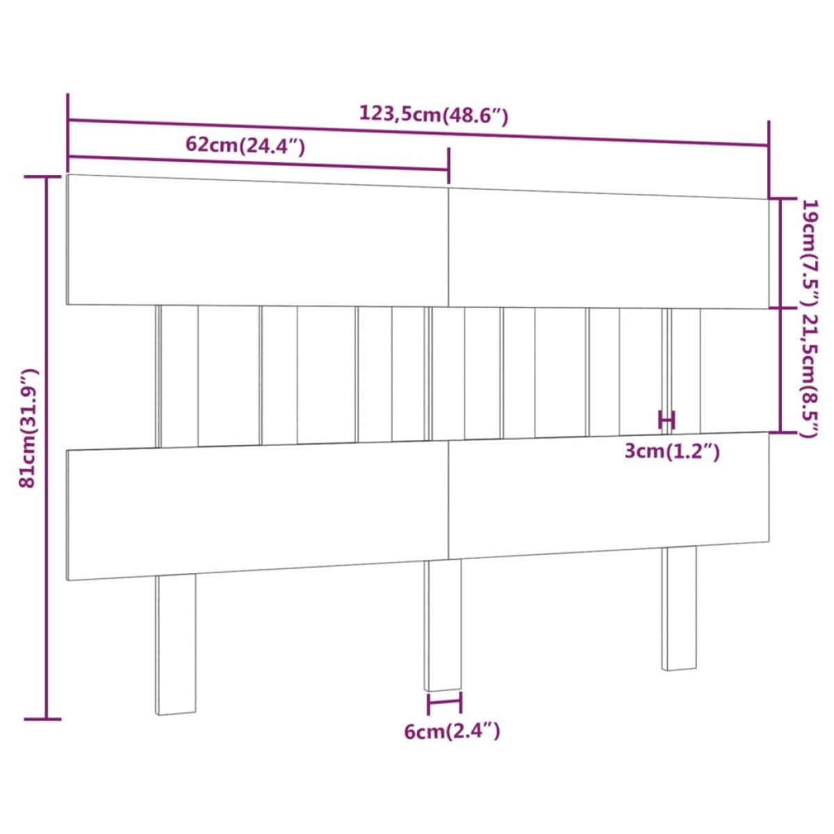 vidaXL Κεφαλάρι Κρεβατιού μαύρος 123,5x3x81 εκ. Μασίφ Ξύλο Πεύκου