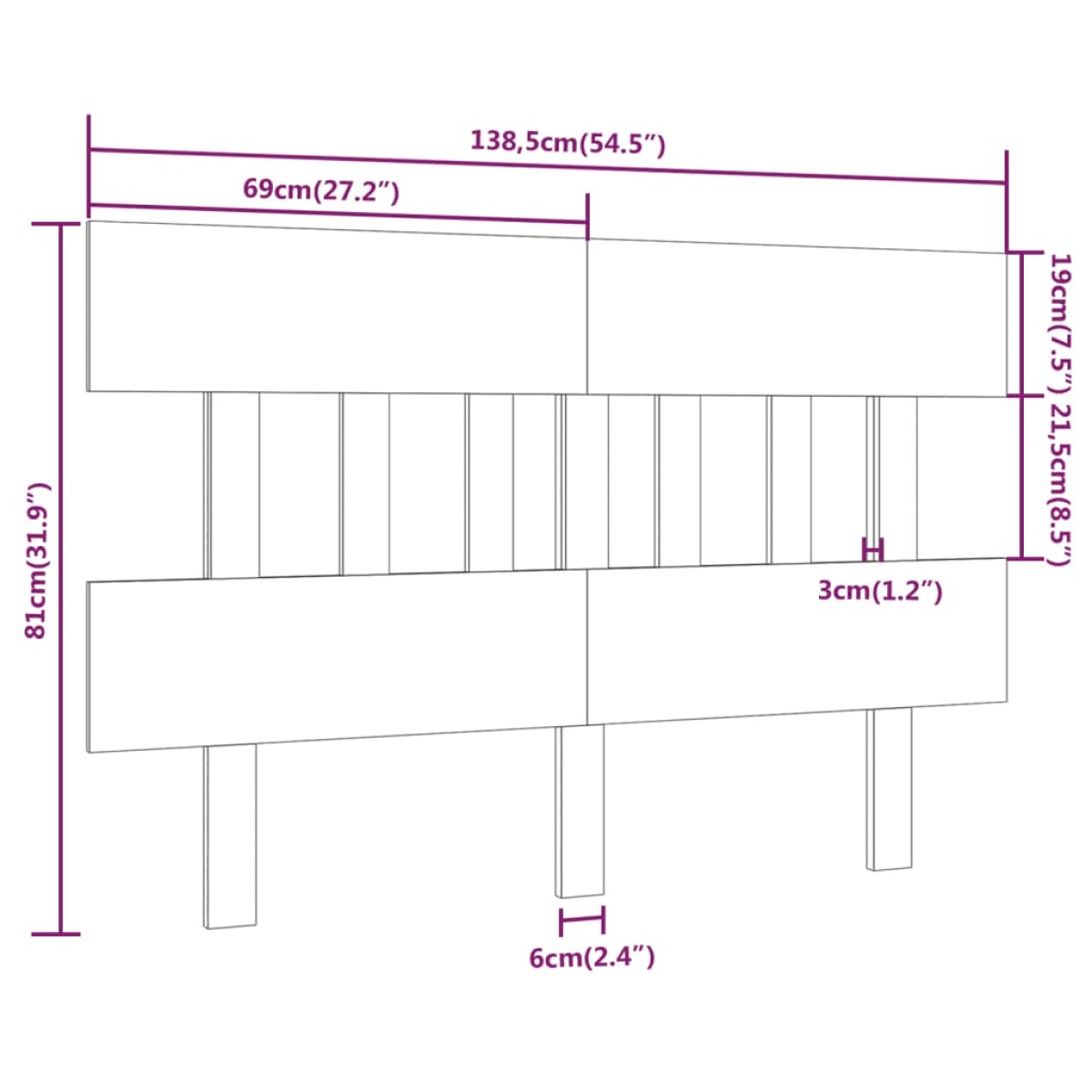 vidaXL Κεφαλάρι Κρεβατιού Γκρι 138,5x3x81 εκ. από Μασίφ Ξύλο Πεύκου