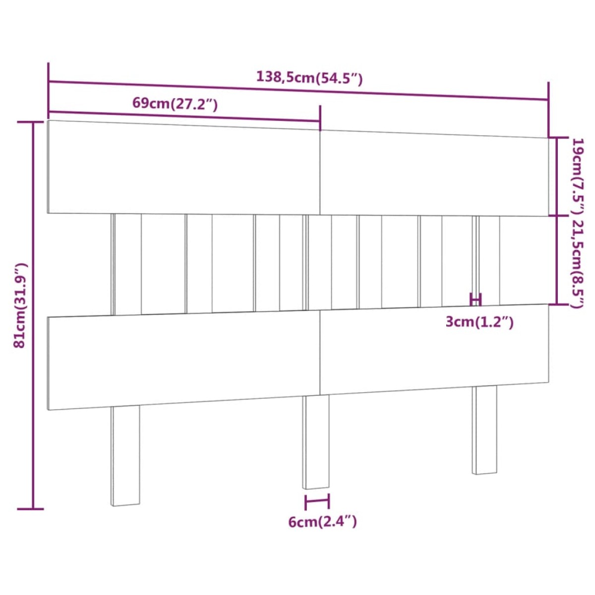 vidaXL Κεφαλάρι Κρεβατιού Μελί 138,5x3x81 εκ. από Μασίφ Ξύλο Πεύκου