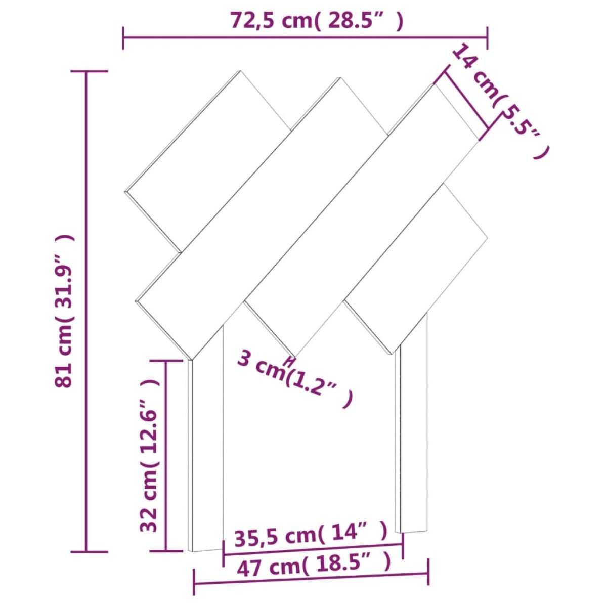 vidaXL Κεφαλάρι Κρεβατιού Μαύρο 72,5 x 3 x 81 εκ. Μασίφ Ξύλο Πεύκου