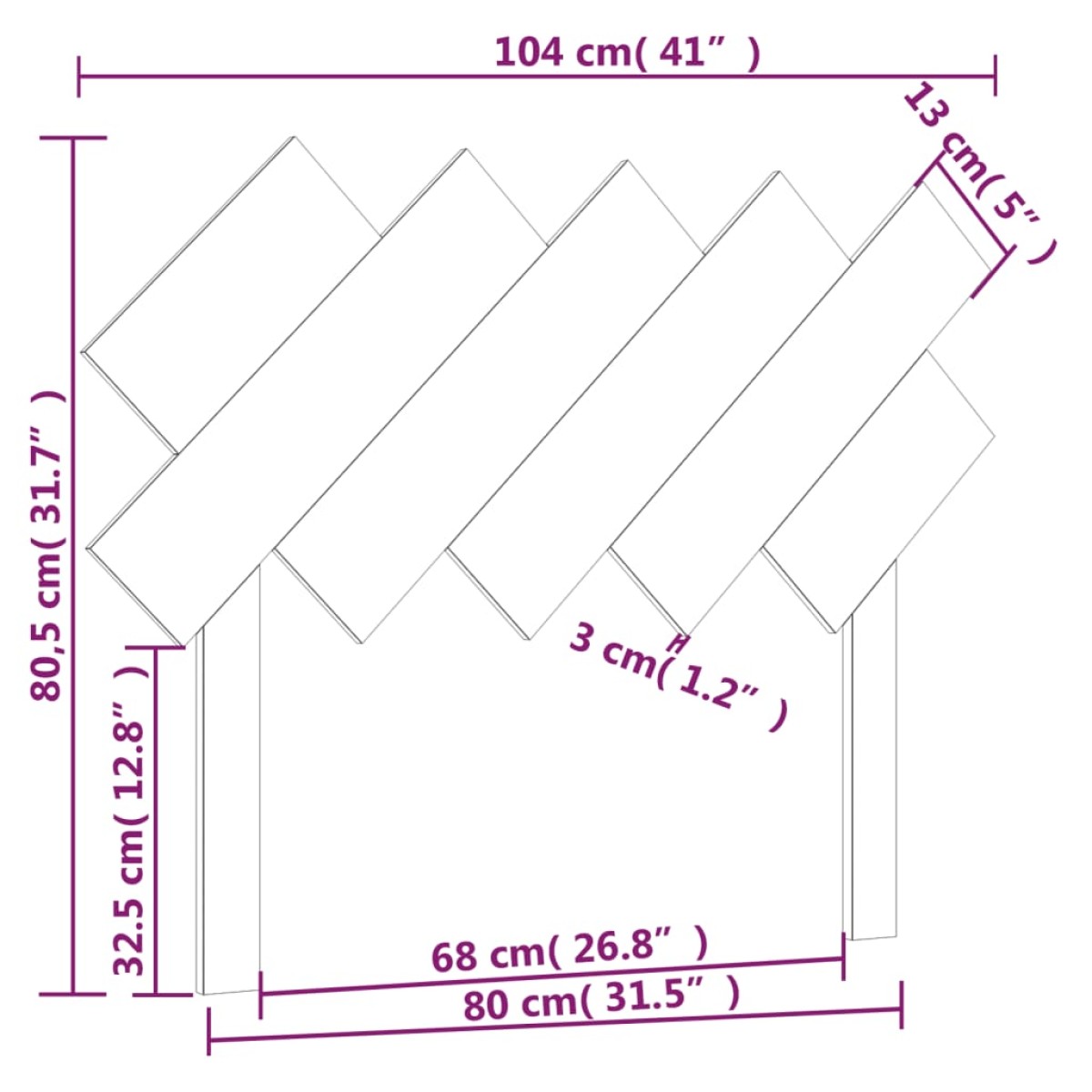 vidaXL Κεφαλάρι Κρεβατιού Μελί 104x3x80,5 εκ. από Μασίφ Ξύλο Πεύκου
