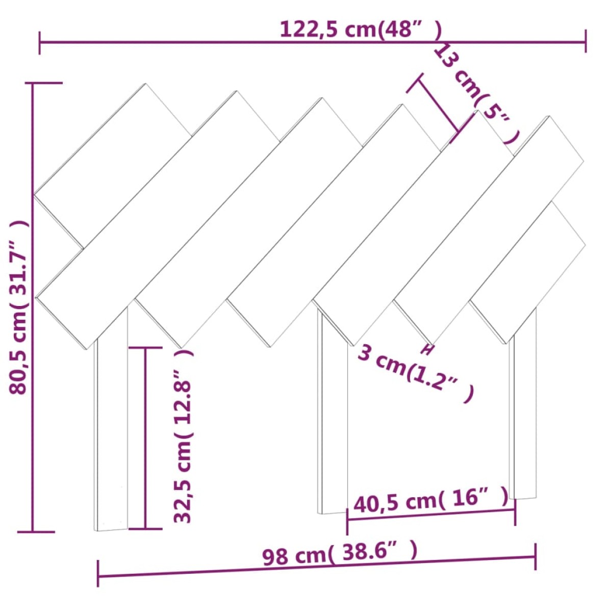 vidaXL Κεφαλάρι Κρεβατιού Μαύρο 122,5x3x80,5 εκ. Μασίφ Ξύλο Πεύκου