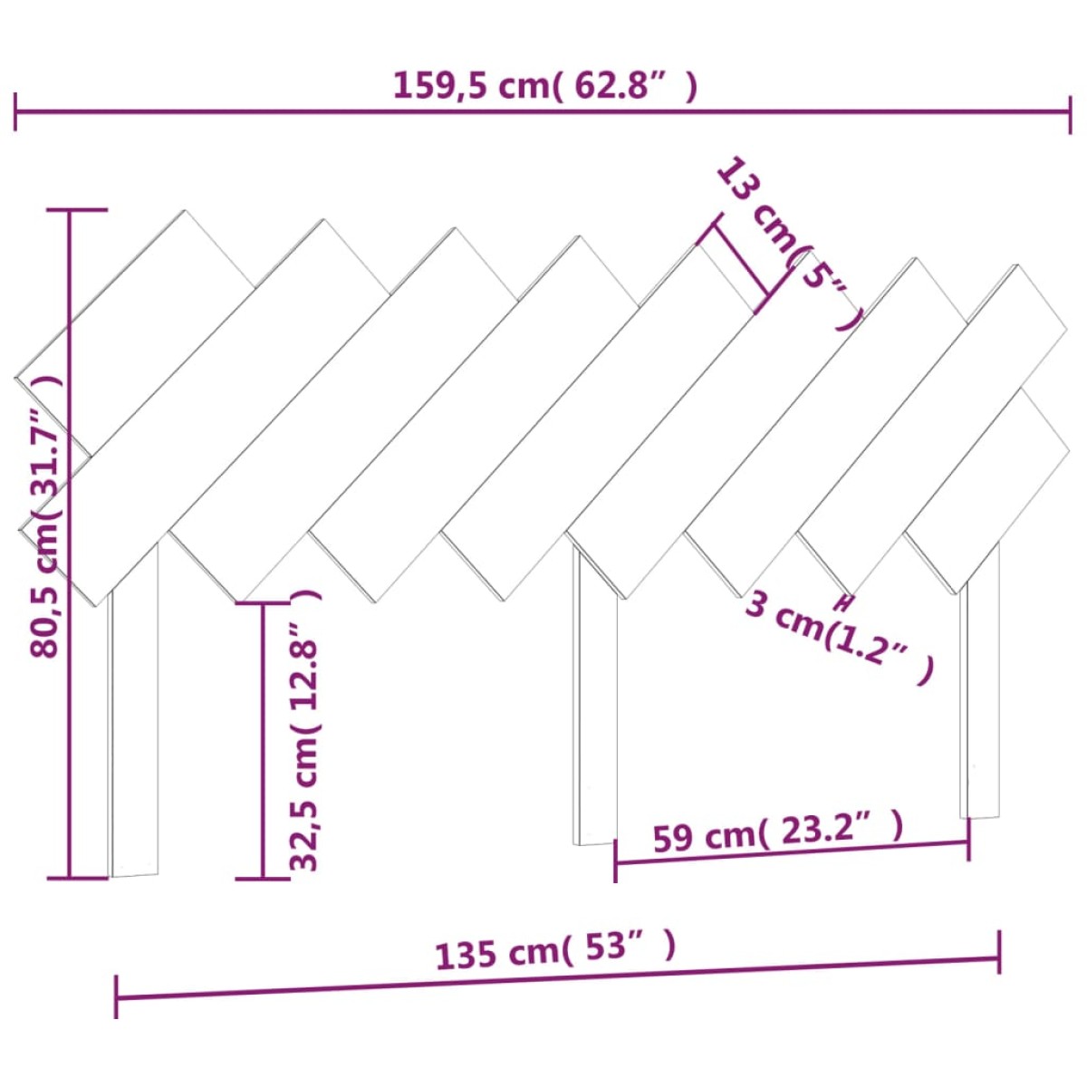 vidaXL Κεφαλάρι Κρεβατιού Μαύρο 159,5x3x80,5 εκ. Μασίφ Ξύλο Πεύκου