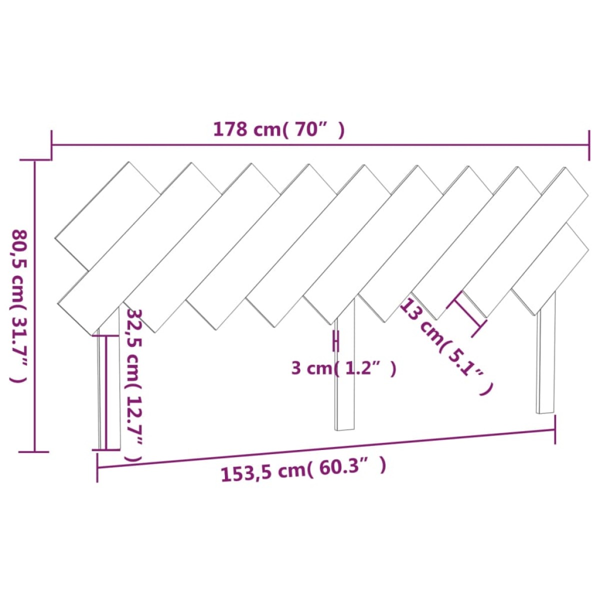 vidaXL Κεφαλάρι Κρεβατιού Γκρι178x3x80,5 εκ. από Μασίφ Ξύλο Πεύκου