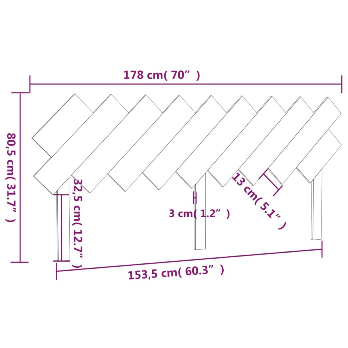 vidaXL Κεφαλάρι Κρεβατιού Μελί 178x3x80,5 εκ. από Μασίφ Ξύλο Πεύκου