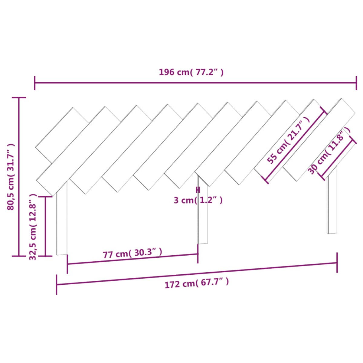 vidaXL Κεφαλάρι Κρεβατιού Μαύρο 196x3x80,5 εκ. Μασίφ Ξύλο Πεύκου