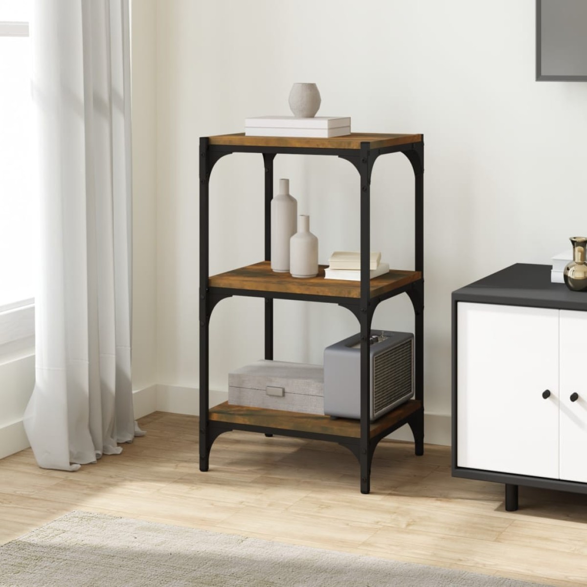 vidaXL Βιβλιοθήκη Καπνιστή Δρυς 40x33x70,5 εκ. Επεξ. Ξύλο & Ατσάλι