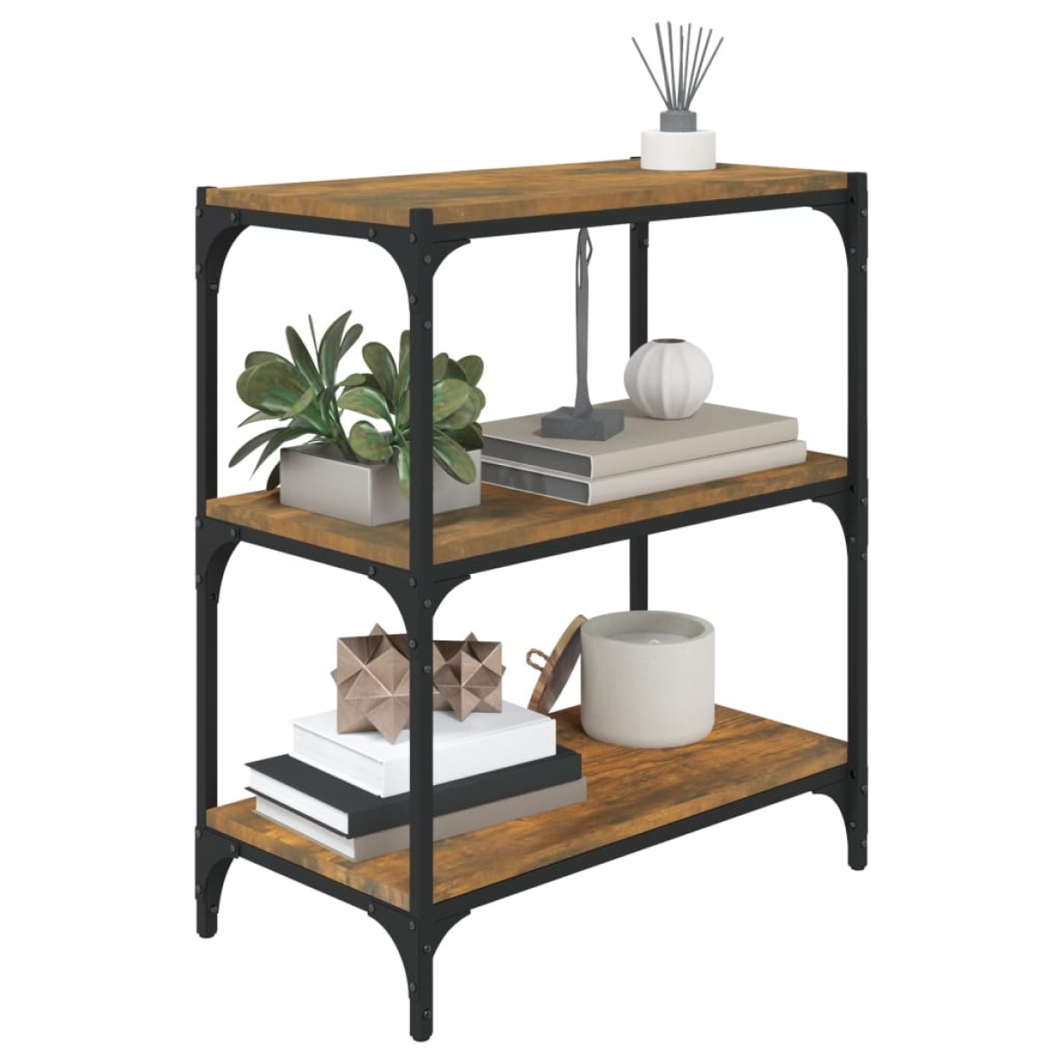 vidaXL Βιβλιοθήκη Καπνιστή Δρυς 60 x 33 x 70,5 εκ. Επεξ. Ξύλο & Ατσάλι