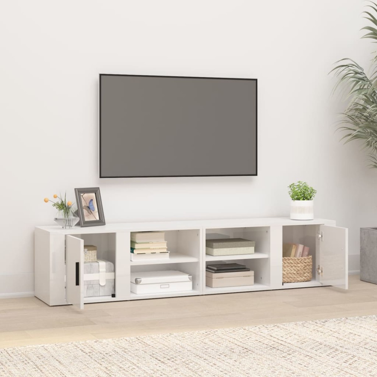 vidaXL Έπιπλα Τηλεόρασης2 τεμ. Γυαλιστ. Λευκό 80x31,5x36εκ. Επεξ. Ξύλο