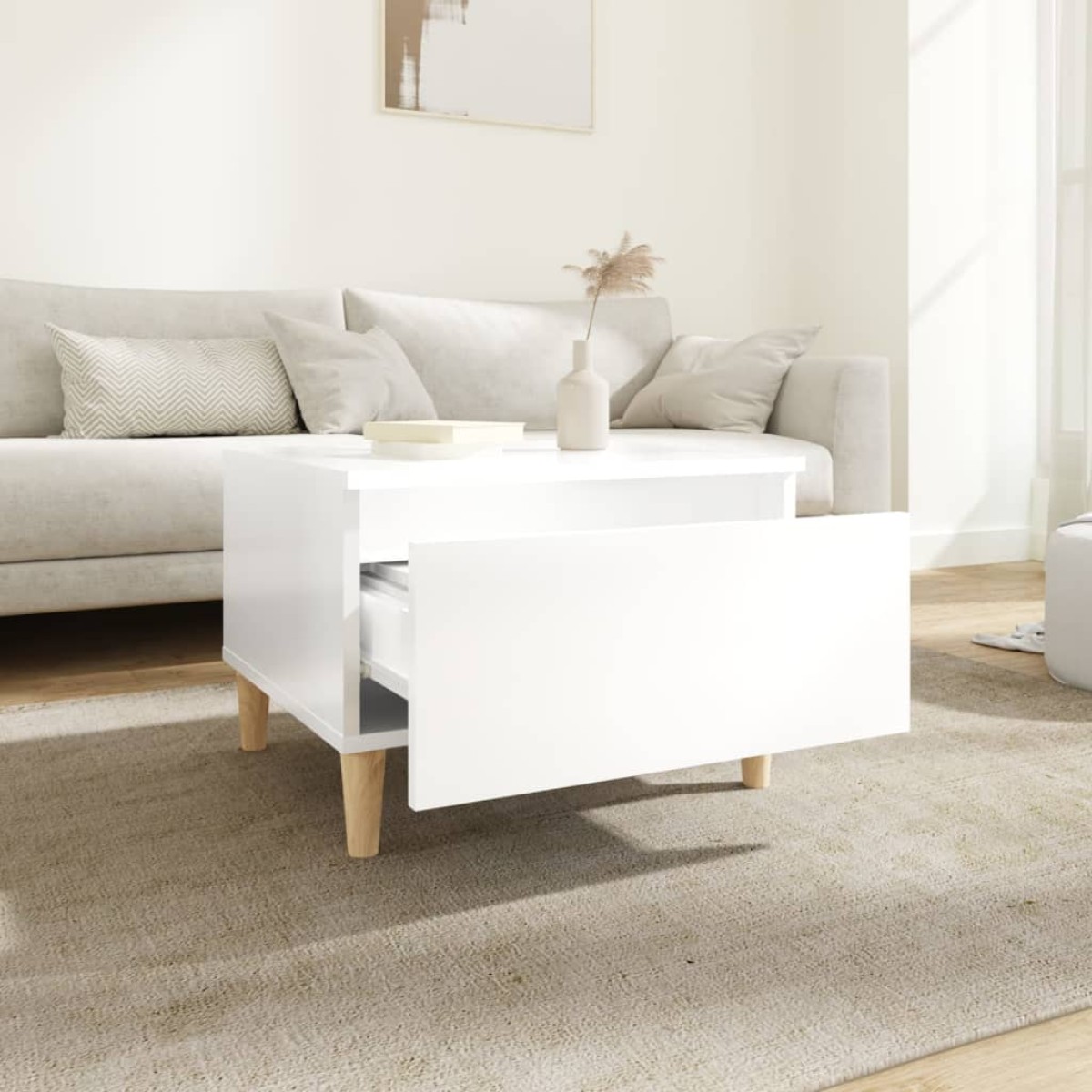 vidaXL Τραπέζι Βοηθητικό Γυαλιστ.Λευκό 50x46x35 εκ. Επεξεργασμένο Ξύλο
