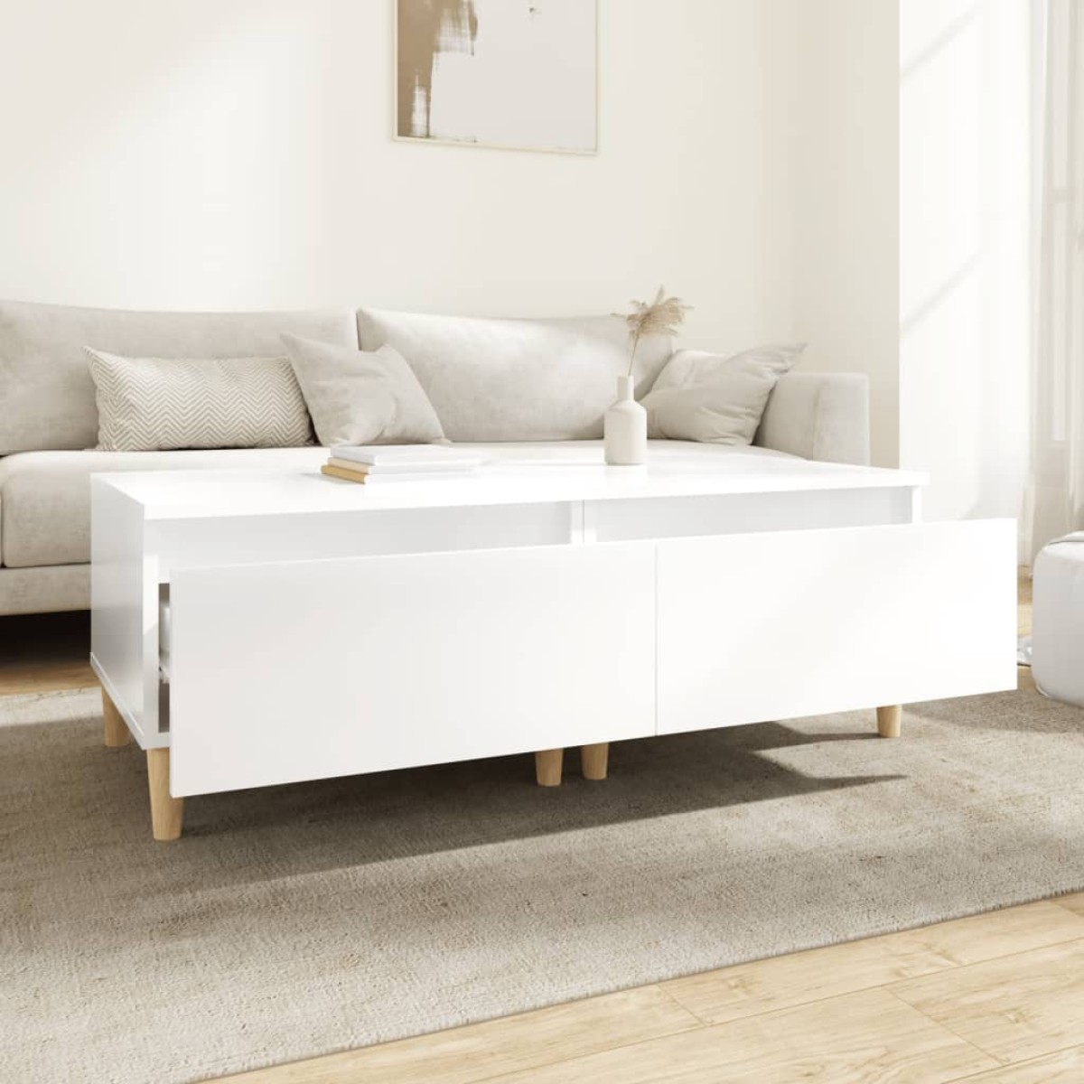 vidaXL Βοηθητικά Τραπέζια 2 τεμ. Γυαλ.Λευκό 50x46x35 εκ. Επεξ. Ξύλο