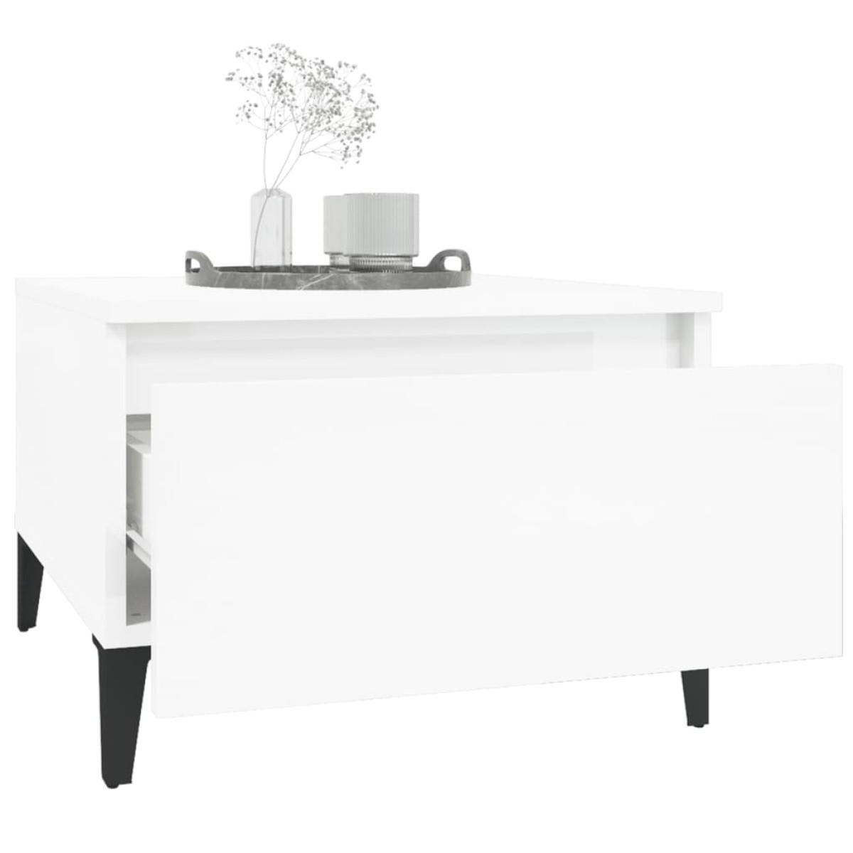 vidaXL Τραπέζι Βοηθητικό Γυαλιστ.Λευκό 50x46x35 εκ. Επεξεργασμένο Ξύλο