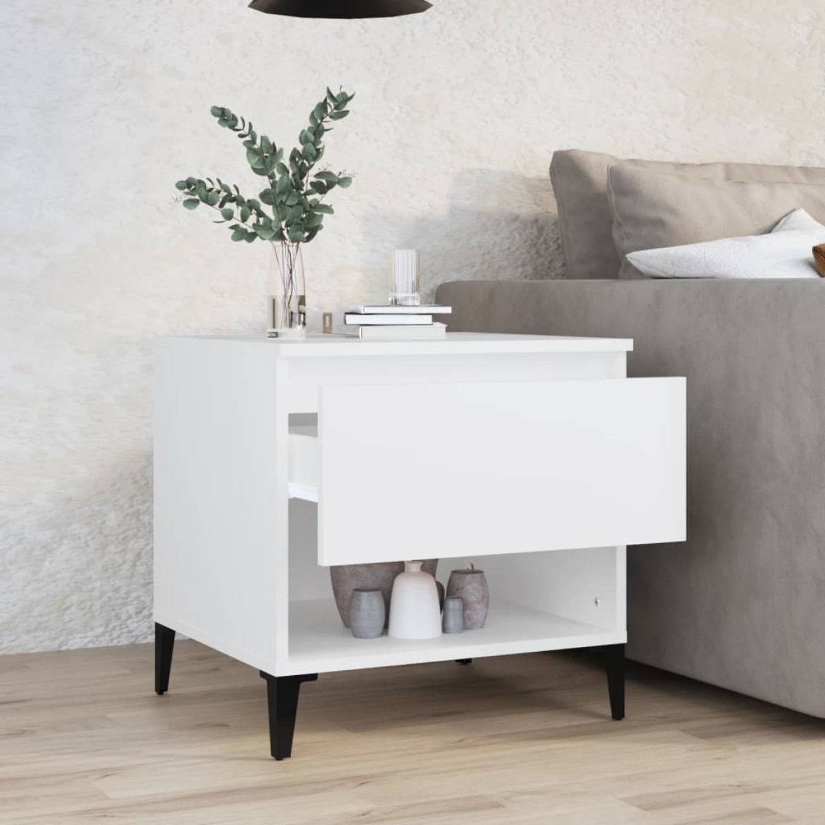 vidaXL Βοηθητικό Τραπέζι Λευκό 50 x 46 x 50 εκ. από Επεξεργασμένο Ξύλο