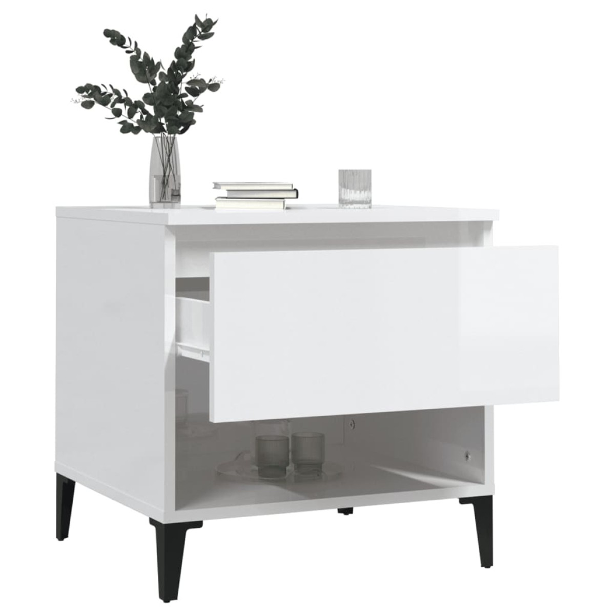 vidaXL Βοηθητικό Τραπέζι Γυαλιστ. Λευκό 50x46x50εκ. Επεξεργασμένο Ξύλο