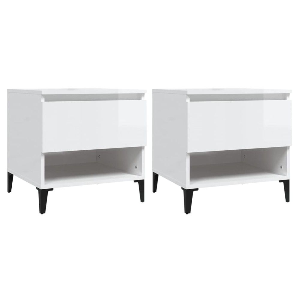 vidaXL Βοηθητικά Τραπέζια 2 τεμ. Γυαλ.Λευκό 50x46x50 εκ. Επεξ. Ξύλο