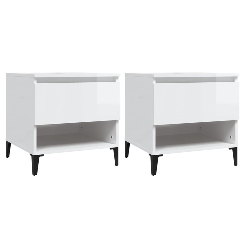 vidaXL Βοηθητικά Τραπέζια 2 τεμ. Γυαλ.Λευκό 50x46x50 εκ. Επεξ. Ξύλο