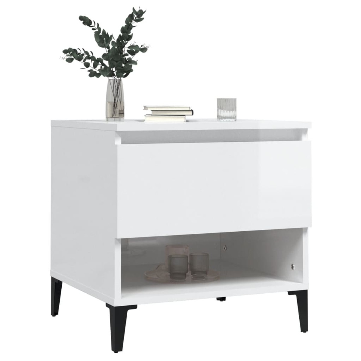 vidaXL Βοηθητικά Τραπέζια 2 τεμ. Γυαλ.Λευκό 50x46x50 εκ. Επεξ. Ξύλο