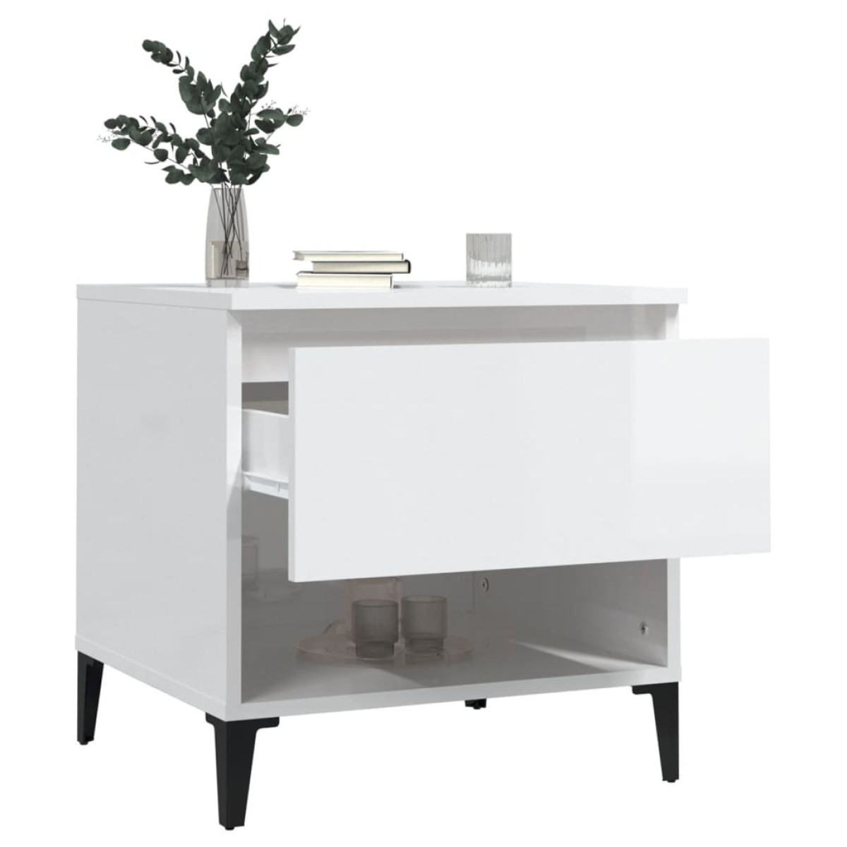vidaXL Βοηθητικά Τραπέζια 2 τεμ. Γυαλ.Λευκό 50x46x50 εκ. Επεξ. Ξύλο