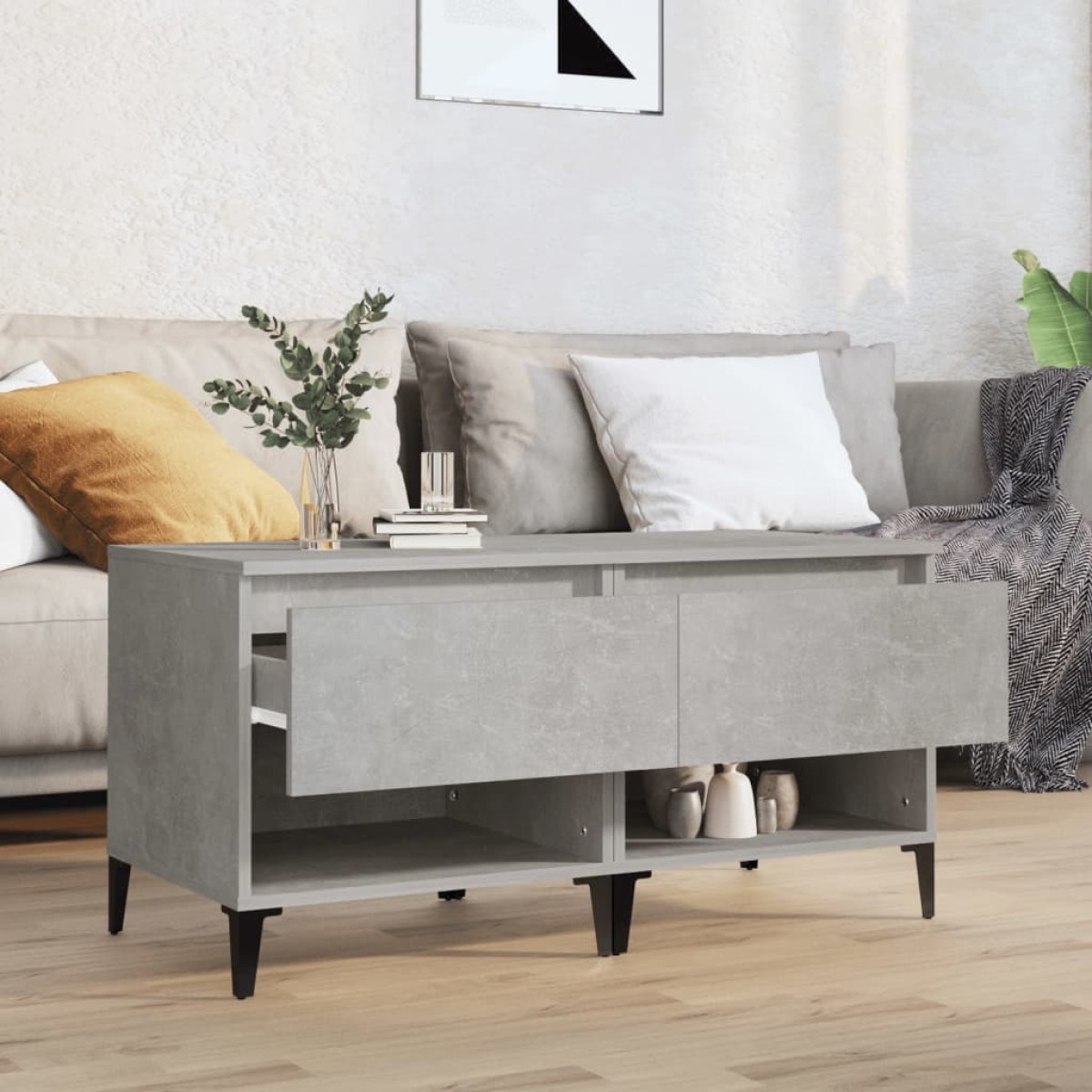 vidaXL Βοηθητικά Τραπέζια 2 τεμ Γκρι Σκυροδ. 50x46x50 εκ. Επεξ. Ξύλο