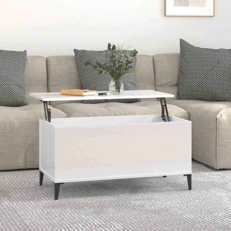 vidaXL Τραπεζάκι Σαλονιού Γυαλ. Λευκό 90x44,5x45 εκ. Επεξεργ. Ξύλο