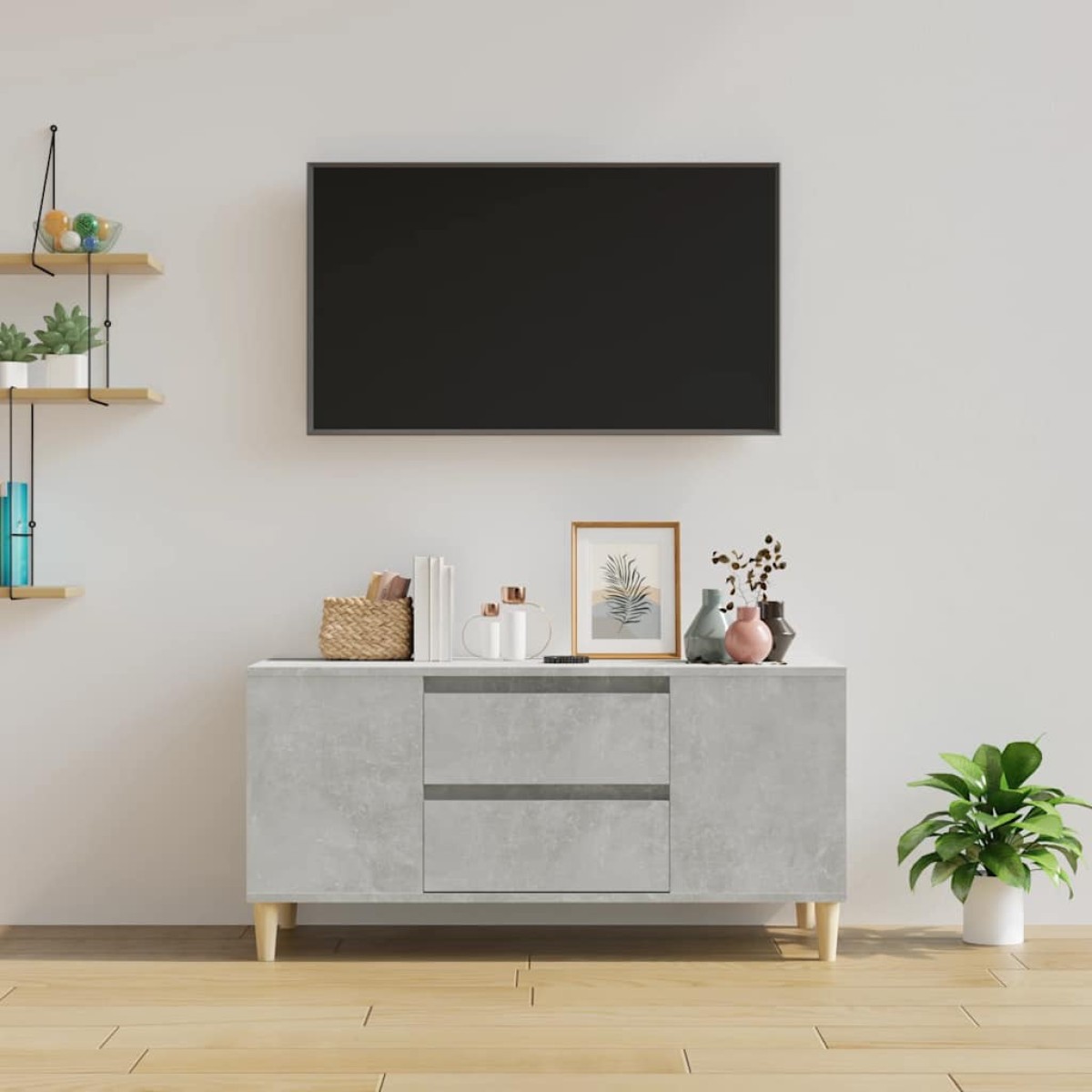 vidaXL Έπιπλο Τηλεόρασης Γκρι Σκυροδέματος 102x44,5x50 εκ. Επεξ. Ξύλο