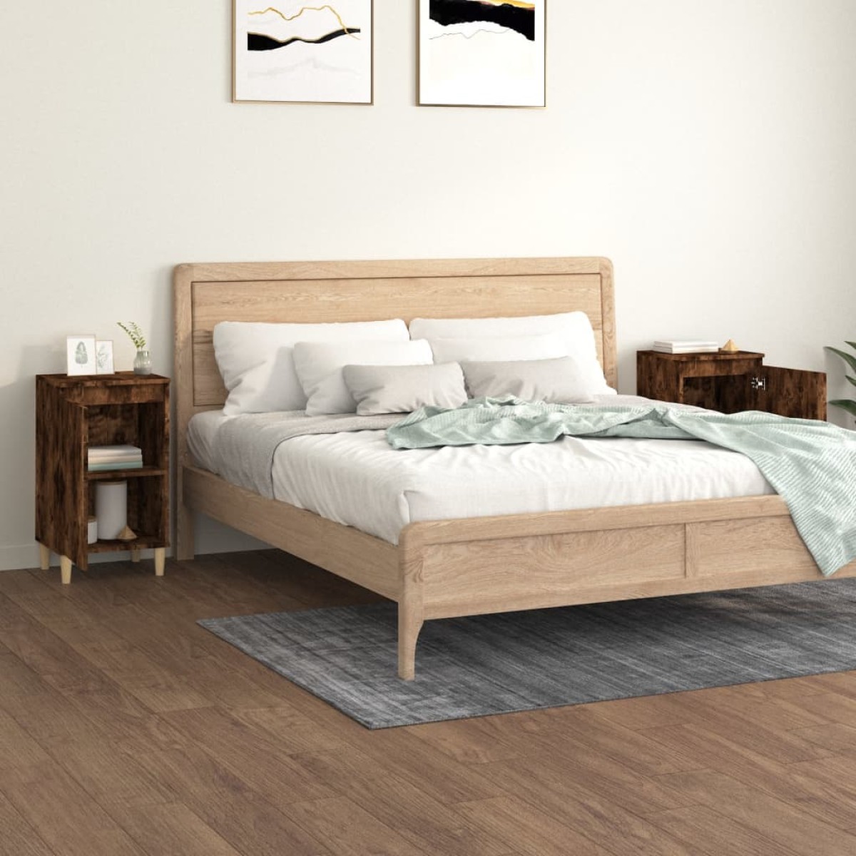 vidaXL Κομοδίνα 2 Τεμ. Καπνιστή Δρυς 40x35x70 εκ. Επεξεργασμένο Ξύλο