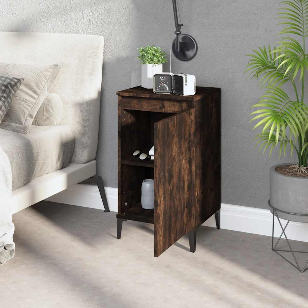 vidaXL Κομοδίνα 2 Τεμ. Καπνιστή Δρυς 40x35x70 εκ. Επεξεργασμένο Ξύλο