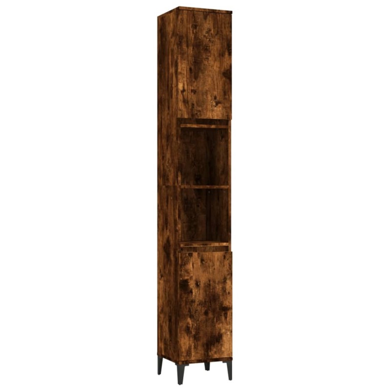vidaXL Ντουλάπι Μπάνιου Καπνιστή Δρυς 30x30x190 εκ. Επεξεργασμένο Ξύλο