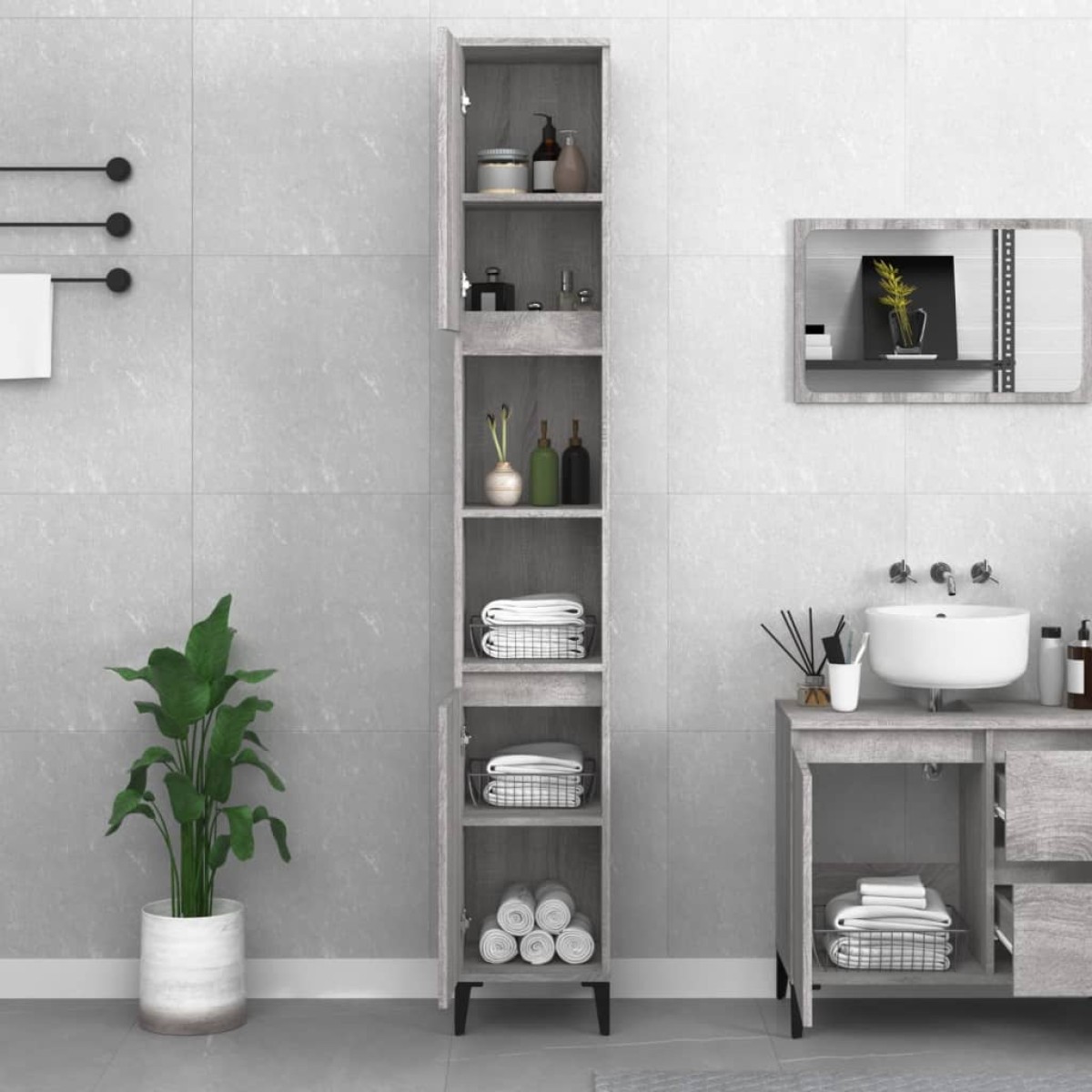 vidaXL Ντουλάπι Μπάνιου Γκρι Sonoma 30x30x190 εκ. Επεξεργασμένο Ξύλο
