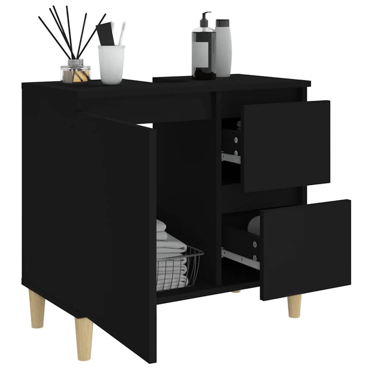 vidaXL Ντουλάπι Μπάνιου Μαύρο 65x33x60 εκ. Επεξεργασμένο Ξύλο