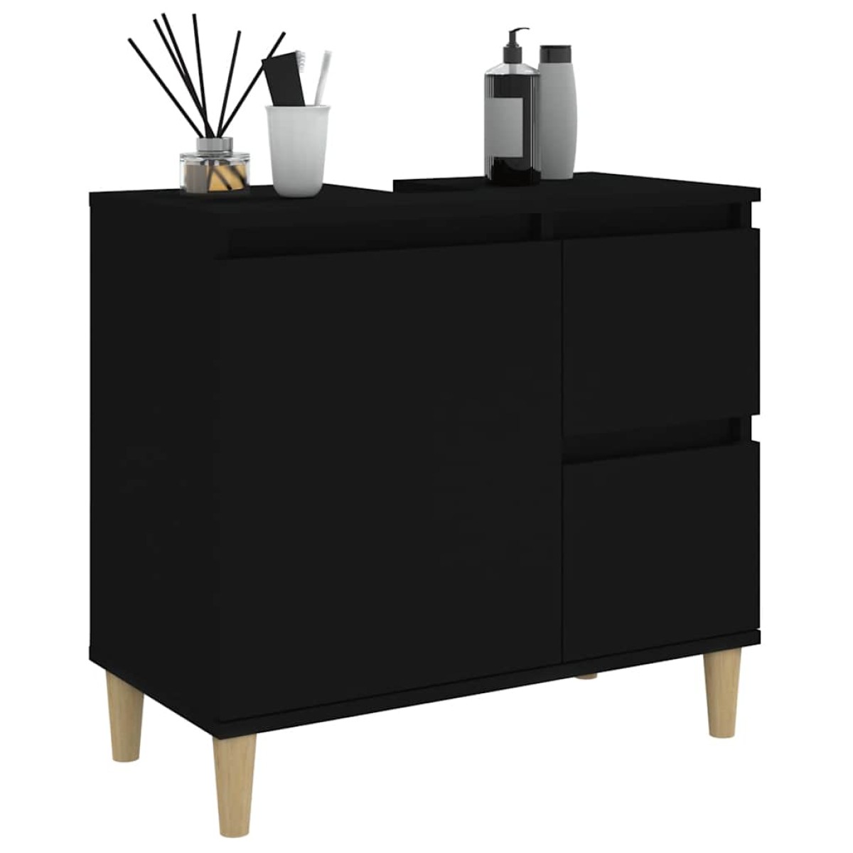 vidaXL Ντουλάπι Μπάνιου Μαύρο 65x33x60 εκ. Επεξεργασμένο Ξύλο