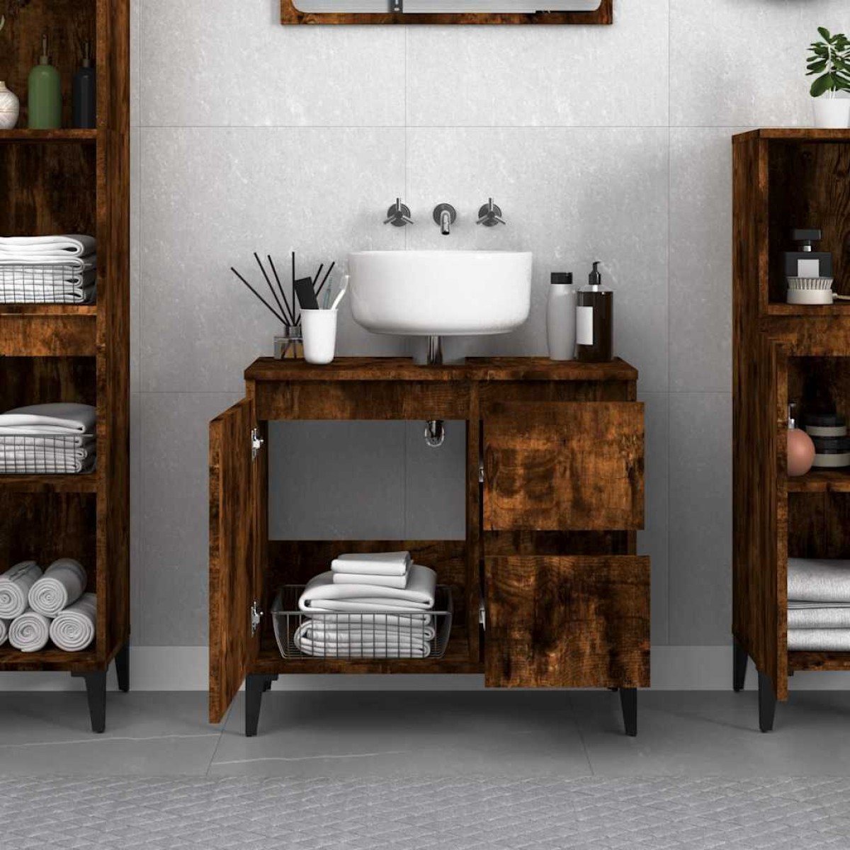 vidaXL Ντουλάπι Μπάνιου Καπνιστή Δρυς 65x33x60 εκ. Επεξεργασμένο Ξύλο