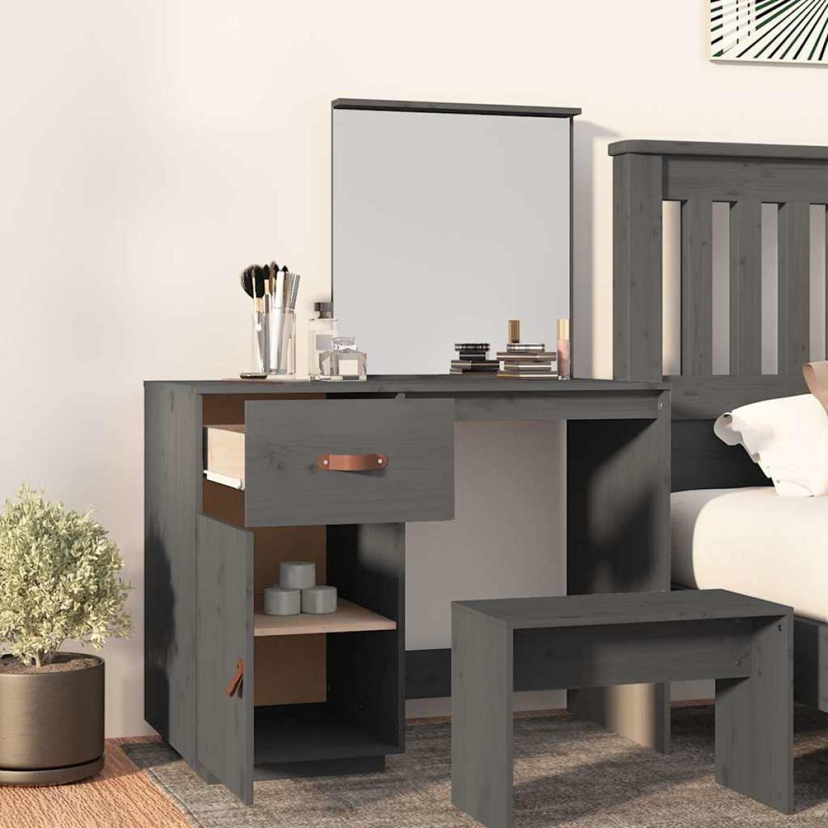 vidaXL Μπουντουάρ Γκρι 95x50x134 εκ. Μασίφ Ξύλο Πεύκου