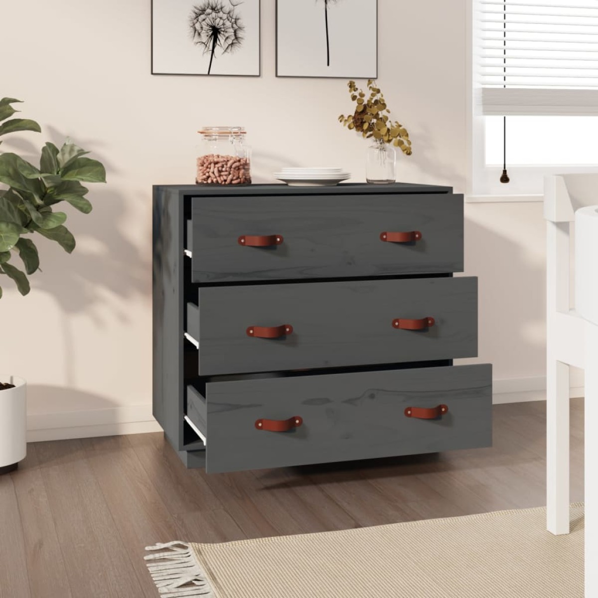 vidaXL Ντουλάπι Γκρι 80x40x75 εκ. από Μασίφ Ξύλο Πεύκου
